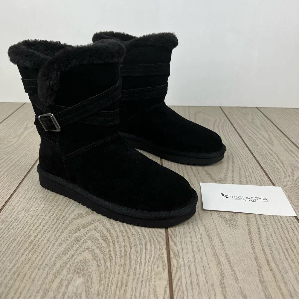 Koolaburra By UGG Women's Delene Wrap Buckle Strap Booties US6 Black Suede $100
